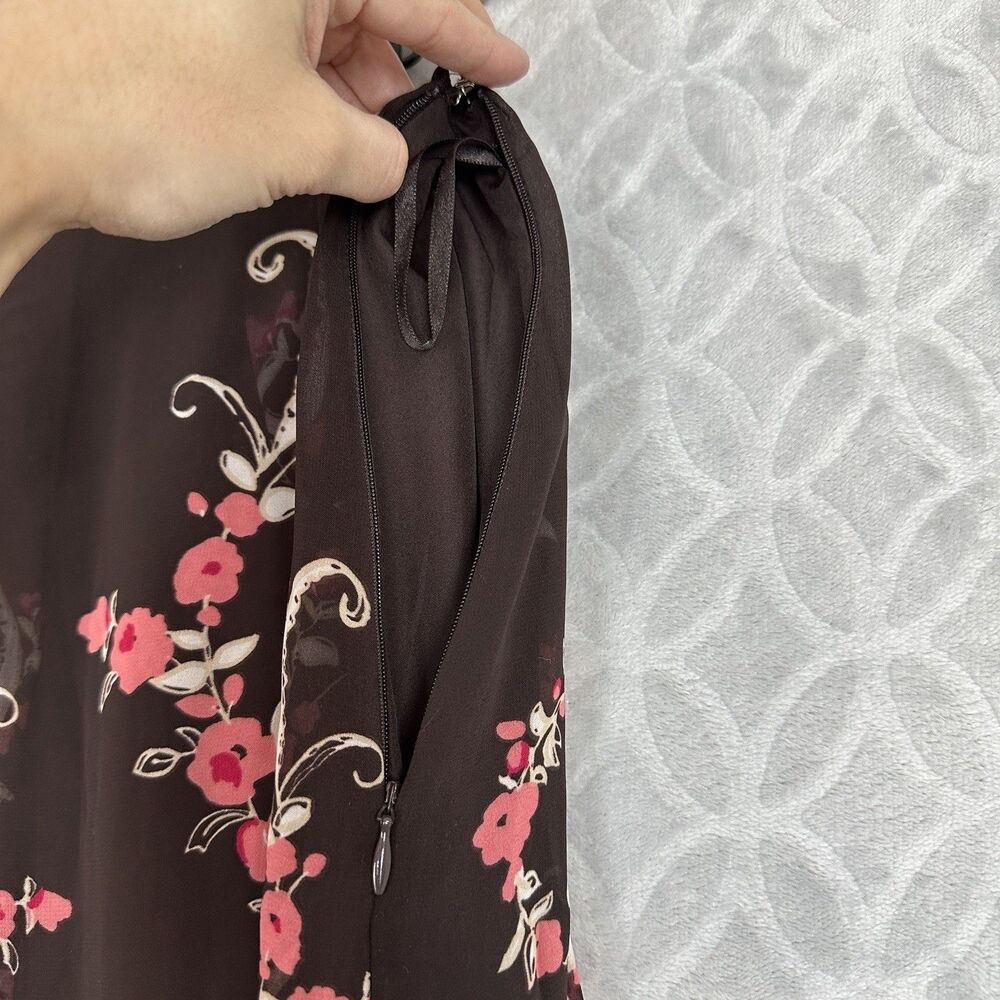Y2K Chiffon Pleated Midi Skirt 12 Large Brown Pink Paisley Boho Fairy Modest 90s - Picture 4 of 8
